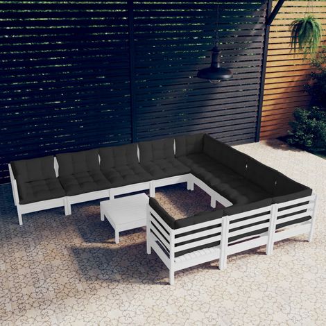 11-tlg. Garten-Lounge-Set mit Kissen Weiß Kiefernholz vidaXL (1/5)