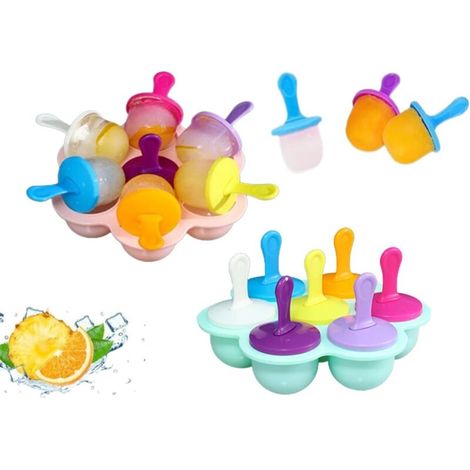 Ice Cream Molds, Mini Silicone Ice Cream Molds with 14 Cells, DIY Ice Cube Mold with Colorful Plastic Sticks, BPA-Free, Ice Cream Mold, Mold for Frozen Fruit or Yogurt (2 pcs) (1/4)