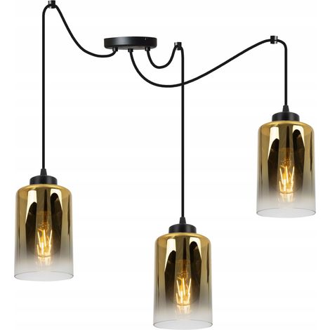 ELEGANTE LAMPADA A SOSPENSIONE IN VETRO A RAGNO CON PARALUME DORATO