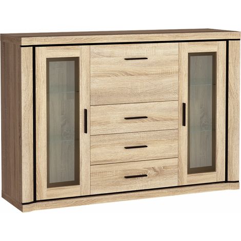 Cómoda Lorelie 106, Roble Sonoma, Con cajones y puertas, Número de cajones: 3, 111x157x44cm