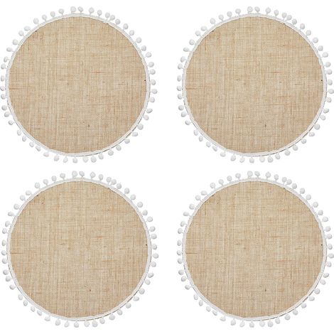 38 cm, Lot de 4 Sets de Table en Jute avec Pompons Blancs Décoratifs (1/5)