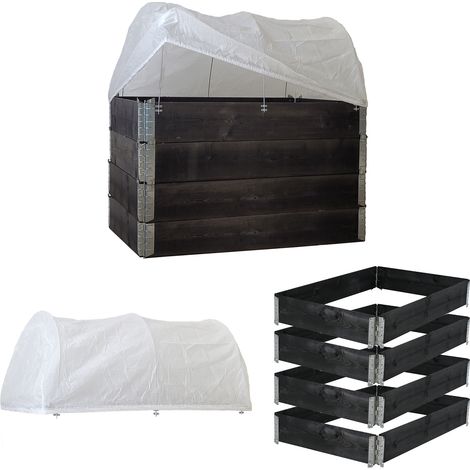 Hochbeet mit Abdeckung 5--teilig Palettenrahmen 120x80x80cm aus Holz stapelbar Garten Balkon (1/5)