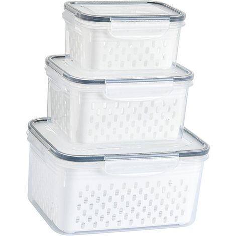 Boîte de rangement transparente étanche pour aliments, 3 pièces avec passoire amovible, idéale pour réfrigérateur (1/5)