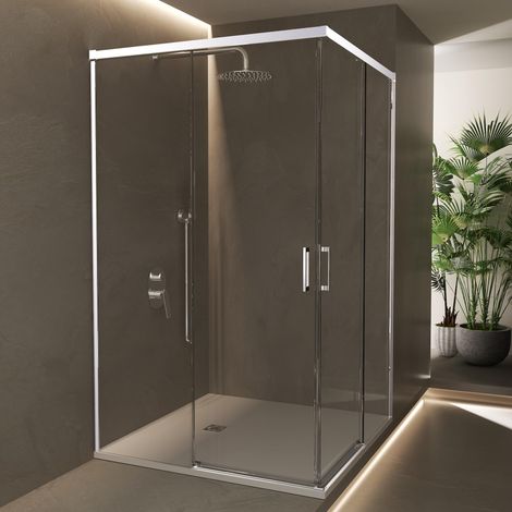 IMEX - Mampara Angular 2 Fijas + 2 Correderas Serie Stylo Cromado 80x90 cm (1/5)