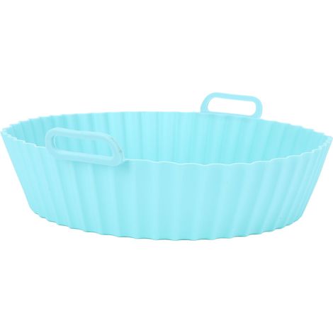 Plaque de cuisson ronde en silicone antiadhésive pour friteuse, résistante aux hautes températures et réutilisable, avec poignée, bleue. (1/5)
