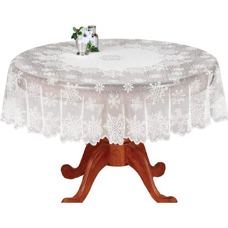 Nappe De Table - Dentelle Blanche Motif Flocon De Neige - Pour Décoration De Table Ronde - 1 Pièce
