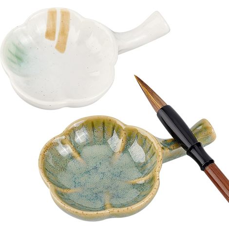 2pcs Plaque d'encre en céramique Plat à Encre en Porcelaine avec poignée Porte-Pinceau de Peinture de Calligraphie Chinoise Palettes de Peinture pour la Peinture (1/5)