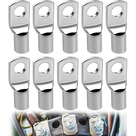 10 Pièces Cosse 16Mm2 M8 Sc16-8 Argenté - Cosses À Anneau Cuivre Non Isolées Pour Câbles Batterie Boîtiers Distribution (1/5)