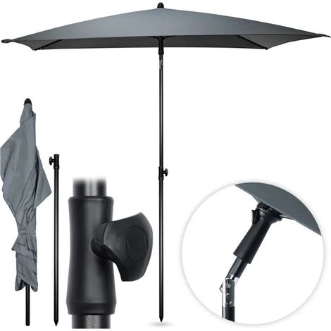 Parasol rettangolare grigio 125 x 200 cm con supporto resistente