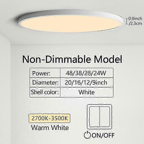 Plafonnier LED ultra-mince moderne de 50 cm (20 pouces) pour salon, luminosité réglable, panneau lumineux AC85-265V (28W blanc-blanc chaud) (1/5)