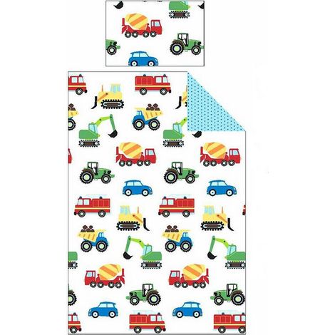 Parure de lit enfant tracteur et voiture – Dimensions 120 cm x 150 cm – 48% coton, 52% polyester – Entretien facile en machine – Argofield (1/4)