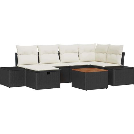 Garden Sofa Set with Cushion 7 pcs Black Poly rattan vidaXL
