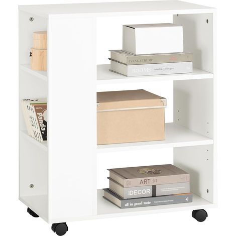 Sobuy – Bout de canapé table roulante FBT68W – 3 étagères résistantes – Hauteur réglable – 4 roulettes avec freins – Meuble de rangement multifonction
