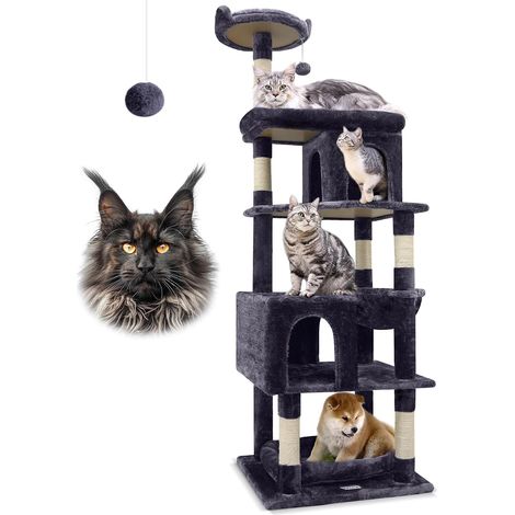 Arbre a Chat XXL pour Gros Chats, Arbres à Chats 183 cm avec Niches Grande Plateformes Panier Perchoir Lit, Tour à Chat pour Adulte Maine Coon Reposer Jouer Intérieur (S72, Gris Foncé) (1/5)
