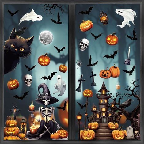 Stickers Halloween Fenetre Electrostatique 8PCS Décoration Halloween Fenêtre Interieur Halloween Decoration Multi KIT DE DECORATION (1/5)