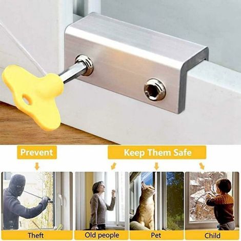 Lot de 4 Serrures de Fenêtre Coulissante Aluminium - Verrou de Sécurité Enfants Antivol Réglable avec Clé (1/4)