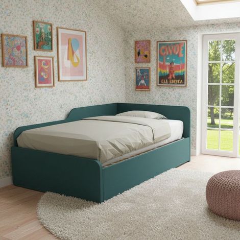Divano letto piazza e mezza 120x190 con spalliera e secondo letto estraibile - Verde Petrolio