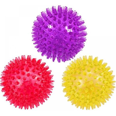 Balle Couineuse - TPR Alimentaire Non Toxique - 6,5 cm - Rouge Violet Jaune - Pour Chiots et Chiens Moyens - Lot de 3 (1/5)