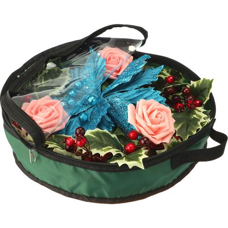 Aufbewahrungstasche für Weihnachtskränze, 420D Nylon, 61 cm (24 Zoll), transparentes PVC, rot, Größe L (21 x 17 x 4 cm) (1/5)