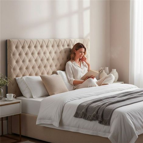 Tete de Lit en Velours Alcantara beige 190 x 100 cm - Couleur Sable
