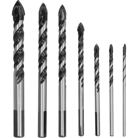 7 forets en carbure cémenté, à une ou deux cannelures, pour perçage céramique verre carrelage plastique bois (1/4)