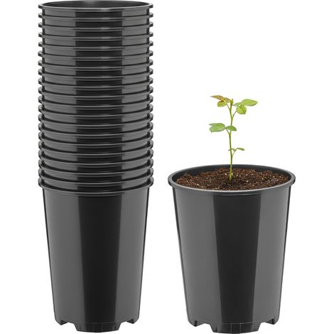 Garronda Blumentopf rund Kunststoff Ø11 x 13,5 cm (1L) 20er Set mit Drainagelöchern Pflanztopf robustes PP Pflanzgefäß für Garten Gewächshaus Balkon Anzucht Innen Außenbereich Schwarz GD-0204
