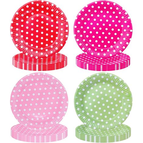 80 assiettes en carton colorées à pois 18 cm, assiettes jetables de fête, assiettes à dessert pour anniversaire, baby shower, mariage, fête d’enfants(20 de chaque couleur) (1/5)