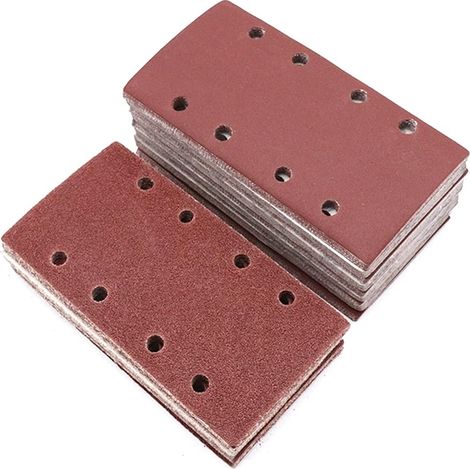 9,5 x 18,5 cm – Ponceuse 8 trous – Grain 60 – Papier de verre – Ponçage de meubles – Ponçage à l'eau et sur ponceuse carrée – 100 pièces (1/4)