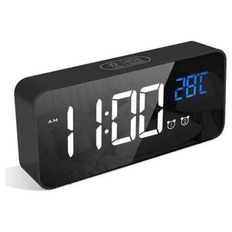 Digitaler Wecker, LED-Wecker mit Schlummerfunktion, USB-Ladeanschlüsse (Schwarz) (1/5)