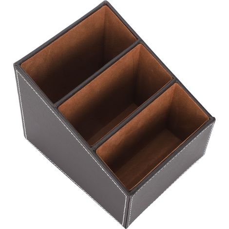 Schreibtisch-Aufbewahrungsbox aus Kunstleder, Multifunktions-Organizer für Schreibwaren, Kaffeefarbe, 3 Fächer (1/5)