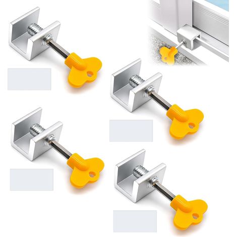 4PCS Verrou Baie Coulissante, Alliage d'Aluminium Réglable Sécurité Serrure Fenetre Coulissante, Serrure de Limite avec Clé Sécurité des Enfants Anti-Effraction Famille Installer sans Perçage (1/5)