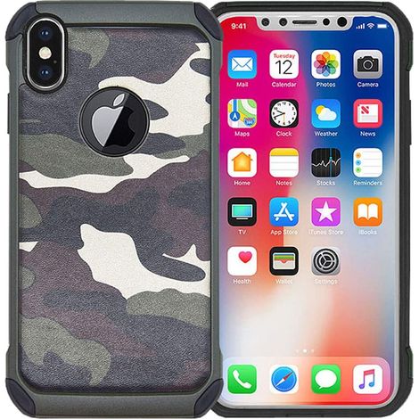 Gepanzerte Schutzhülle für Apple iPhone XS/iPhone X, verstärktes Camouflage-Design + gehärtetes Glas (1/5)