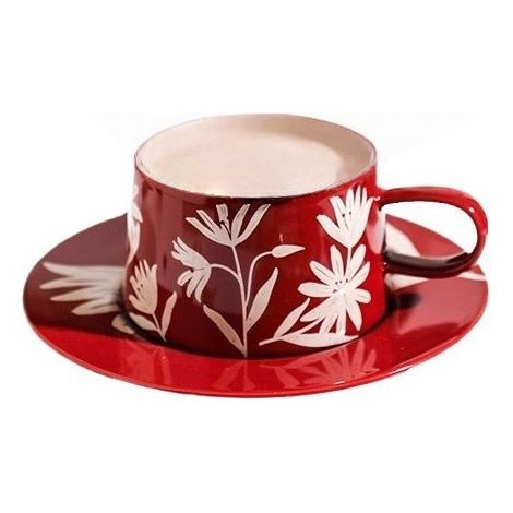Rote Porzellan-Kaffeetasse mit Untertasse, ideal für Cappuccino, Latte und Tee, 250 ml, ein perfektes Geschenk zum Geburtstag oder zu Weihnachten. (1/5)