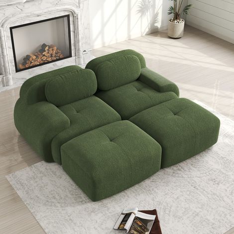 Canapé 2 places en velours côtelé,sans cadre,modulaire combinable avec chaise longue,accoudoirs ergonomiques antidérapants,assise élastique,vert