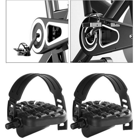 Pédales d'exercice pour vélo stationnaire avec sangles - Pièces de rechange pour pédales de vélo de fitness pour salle A PEDALIER (1/4)