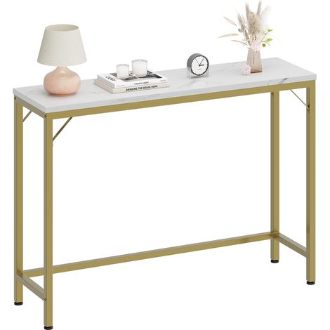 Table Console Table d'Appoint Bout de Canapé Table d’Entrée Effet Marbre Cadre,100x23x80CM,Blanc et Doré (1/5)