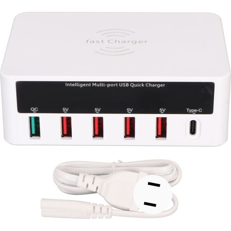 Station de charge rapide USB 50W 6 ports sans fil multiprise 100-240V prise US (1/5)