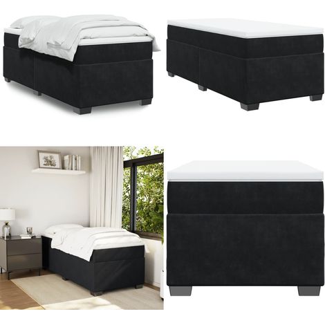 Giroletto a Molle con Materasso Nero 90x200 cm in Velluto - Materasso a molle insacchettate - Velluto