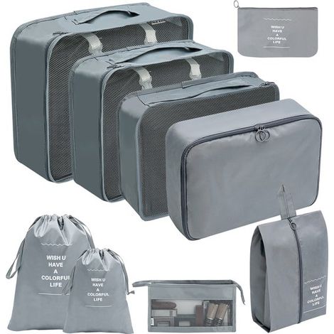 Set organizer da viaggio da 9 pezzi,sacchetti per scarpe in rete traspirante,adatto per valigie,disponibile in 6 colori Blu scuro (1/5)