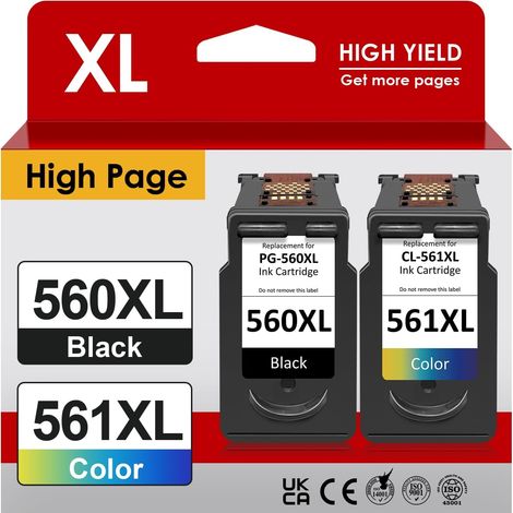 560 561 Cartouches XL, PG 560 XL Noir et CL 561 XL Faber Remplacement pour Canon Cartouches d'impression 560 561 pour TS7450 TS7451 TS5350 TS5351 TS5352 TS5353(Noir, Couleur) (1/5)