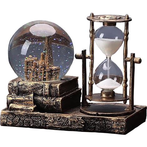 Sphère de neige en cristal LED avec musique et sablier, décoration pour salon chambre bibliothèque étagère meuble TV bureau statue figurine centre de table (1/5)