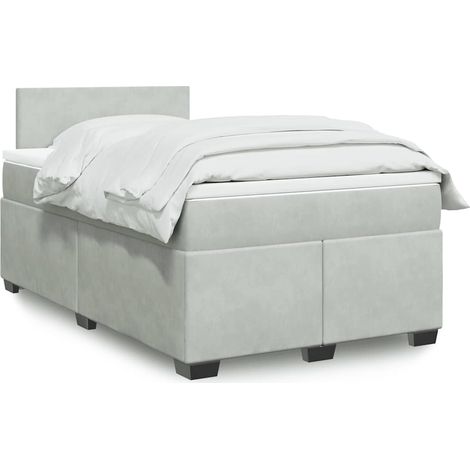 Cama box spring con colchón terciopelo gris claro 120x190 cm (1/5)