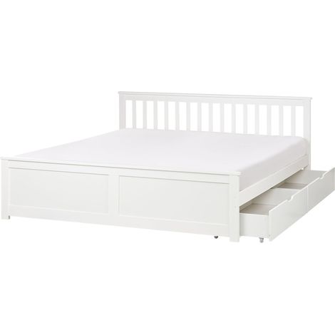 Bed with Storage Drawers Pine Wood OLENDON 180 x 200 cm (EU Super King) White