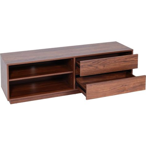 TV-Rack HHG-120, Fernsehtisch Lowboard Kommode, Schublade, MDF 42x140x40cm Walnuss-Optik