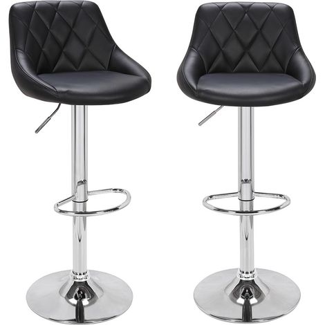 Set 2 Sgabelli Cucina Seduta Pelle Imbottita Sgabello Girevole Casa Bar Nero (1/5)