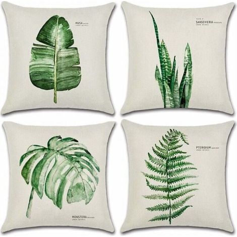 Federa per cuscino da esterno, set di 4 federe impermeabili con motivo a foglie verdi per divano, per patio, giardino, soggiorno, camera da letto, decorazione, 45x45 cm -A (1/4)