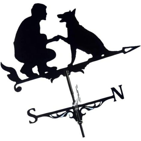 Décoratif de jardin Girouette avec indicateur de direction du vent - Pour homme et chien - Design creux sculpté en acier inoxydable - Direction du vent - Noir - Métal (1/5)