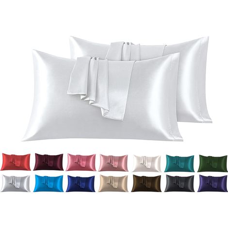 Taies Oreiller Satin 40 x 80 cm Lot de 2, Taies Oreiller Satin Gris, Satinées Housse d'oreiller Doux Prend Soin de Votre Peau et Antichute de Cheveux (1/5)