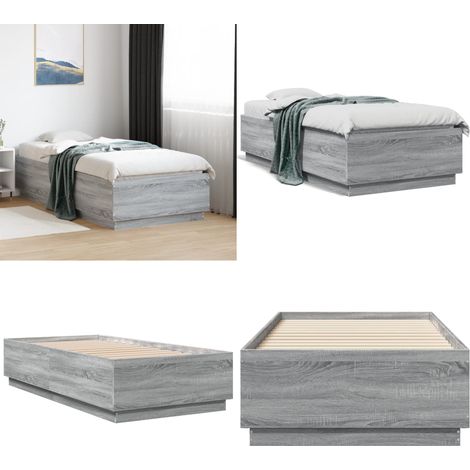 Estructura de cama madera de ingeniería gris Sonoma 90x190 cm - Estructura de cama - Cama gris