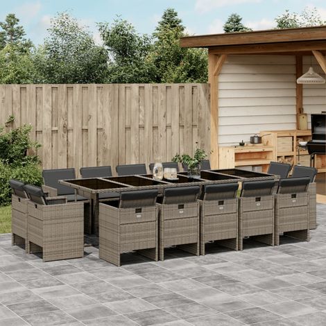 vidaXL Ensemble à manger de jardin 15 pcs coussins gris résine tressée